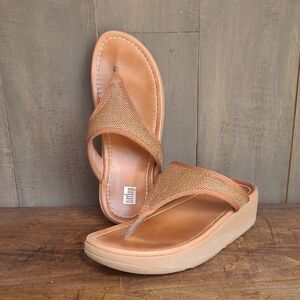 Fitflop Sandals Women's sz 8 Lulu Copper Straw Rafia Platform Wedge Flip Flop